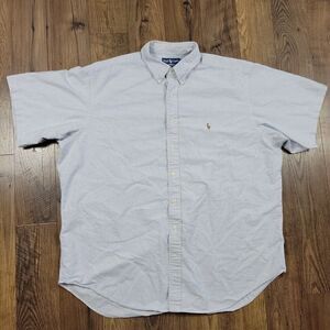 Polo Ralph Lauren Shirt Mens 18-36 Blue Striped Yarmouth Short Slv Button Down